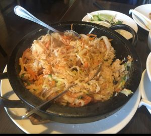 #44 Vietnamese Claypot: crispy rice with soy protein, organic tofu, shiitake mushroom, black fungus, Napa cabbage and vermicelli  at Indochine Vegan in San Francisco