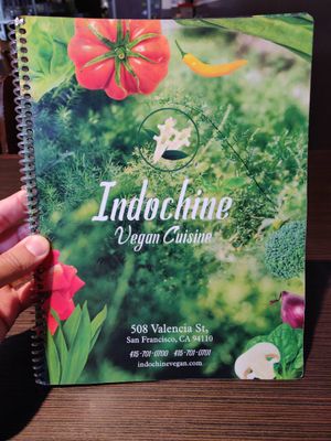 Menu cover at Indochine Vegan in San Francisco