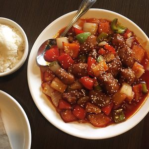 Vegan sweet & sour soy protein  at Indochine Vegan in San Francisco