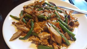 Three mushroom and green bean with tofu at Indochine Vegan in San Francisco