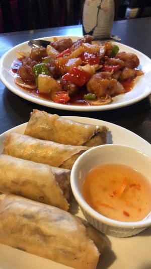 Order these! Spring rolls and sweet and sour pork  at Indochine Vegan in San Francisco