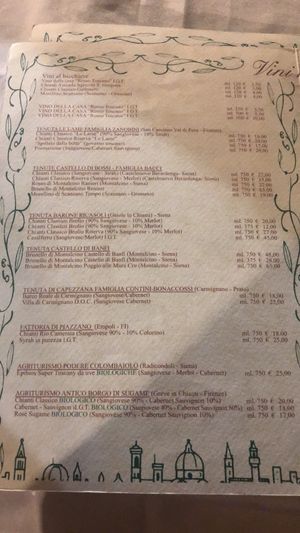 Menu at Trattoria Enzo e Piero in Florence