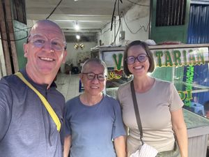 65 years of vegan between us —- Paul (11 years vegan) mr Handi (30 years vegan) Caryl (24 years vegan)  at Vegetarian Restaurant in Jakarta