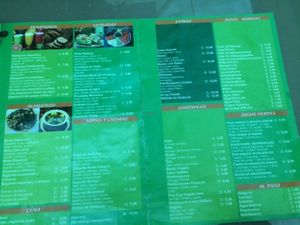 Menu at Ashkha in Arequipa