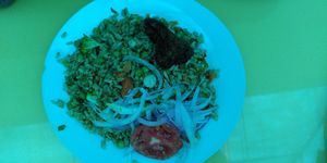 Rice, veggies, steak at Ashkha in Arequipa