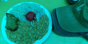 Rice, beans, steak at Ashkha in Arequipa