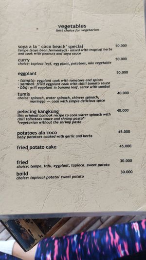 Menu at Coco Beach in 