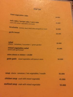 Menu at Coco Beach in 