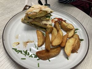 Small sandwich with a few fries for 21,000  at Veg Station in Medellin