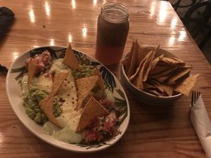 Nachos plate. Big and delicious. (+ tamarindo juice) at Veg Station in Medellin