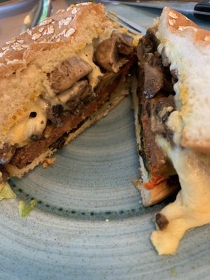 Inside of the veg station burger  at Veg Station in Medellin