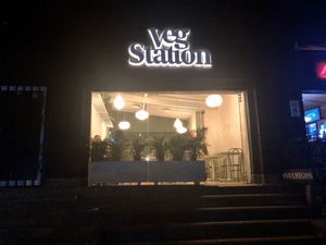 Front of restaurant during evening at Veg Station in Medellin