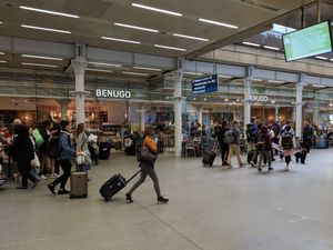 Outside view, inside St Pancras station at Benugo at St Pancras International in London