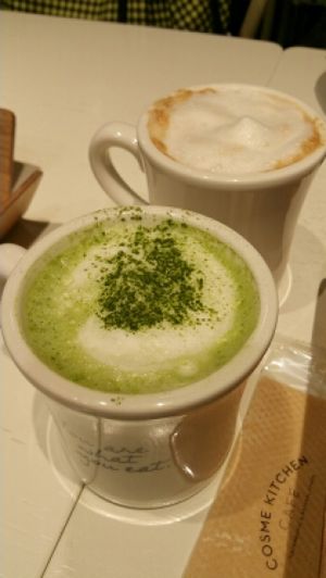 Matcha green tee (soy milk), Latte soy milk at Cosme Kitchen Cafe in Kyoto