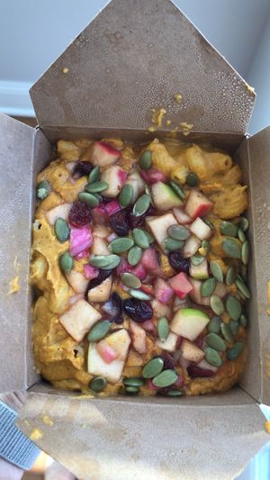 Yearly fall special of pumpkin mac & cheese (got it to-go). at Fortuitea Cafe and Bakery in Washington