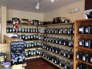 100s of loose teas and whole bean coffees at Fortuitea Cafe and Bakery in Washington