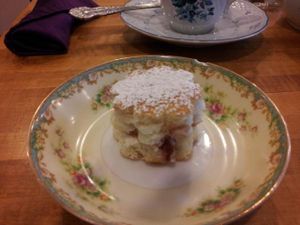 The perfect afternoon treat - Victoria Sponge Cake! at Fortuitea Cafe and Bakery in Washington