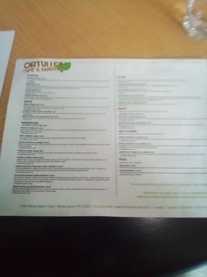 Regular menu at Fortuitea Cafe and Bakery in Washington