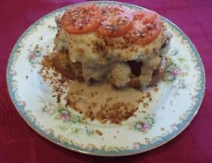 Open faced Millet 'Meatloaf' Sandwich with Smashed Potatoes at Fortuitea Cafe and Bakery in Washington