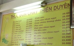 menu (on the wall) at Thien Duyen 1 in Da Lat