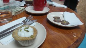 pumpkin coconut cupkake and mylk chocolate buttons at Crimson Rhino in Aberystwyth