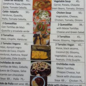 menu at Tonantzin Saludable in San Cristobal De Las Casas