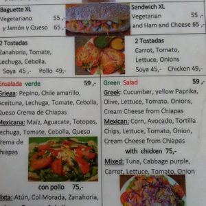menu at Tonantzin Saludable in San Cristobal De Las Casas