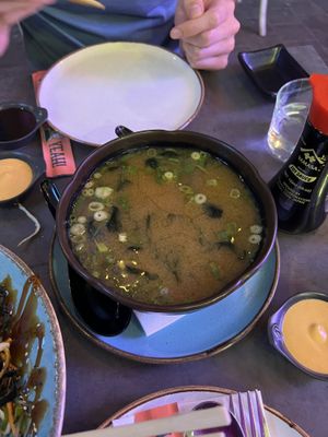 Miso soup  at Green Roll - Ahad Ha'Am St in Tel Aviv