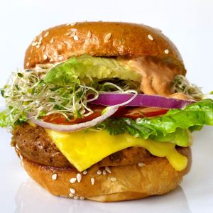 Vegan New Big Macro Burger at M Cafe in Los Angeles