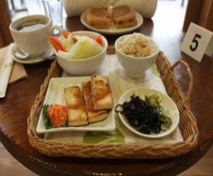 Japanese obento breakfast  at M Cafe in Los Angeles