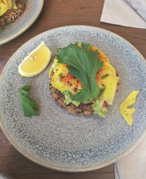 Brown rice and quinoa bread, with avocado at M Cafe in Los Angeles