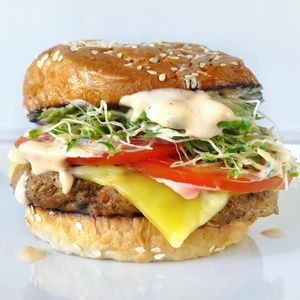 The New Big Macro Burger - Vegan at M Cafe in Los Angeles