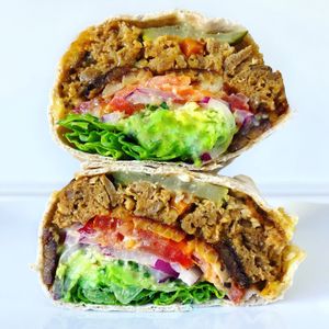 The New Big Macro with Avocado & Tempeh Bacon In Lavash Wrap at M Cafe in Los Angeles