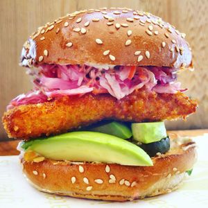 Crispy Tempeh Sandwich with Avocado  at M Cafe in Los Angeles