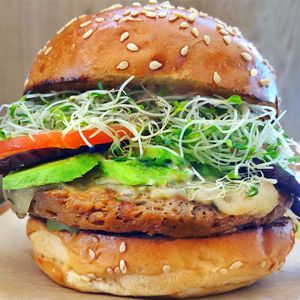 The New Big Macro Vegan Burger 🍔  at M Cafe in Los Angeles