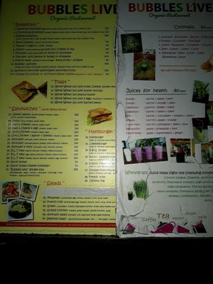 Menu at Bubbles Live in Chiang Mai