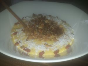 Vegan pumpkin smoothie bowl  at Bubbles Live in Chiang Mai