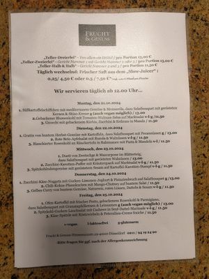 Mittagskarte 21.-25.10.2024 at Frucht and Genuss in Dusseldorf