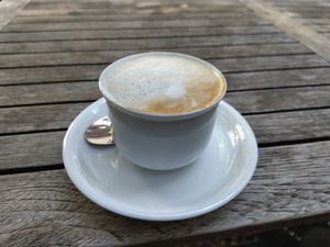 Cappuccino mit Hafermilch at Frucht and Genuss in Dusseldorf