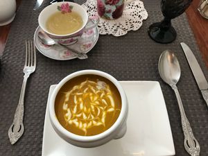 Butternut squash soup at Un Piano dans la Theiere in Orleans