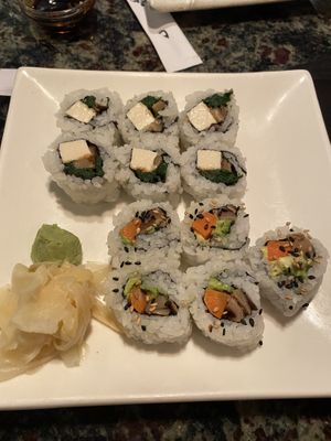 Bhodi Roll on top and Garden Gnome on bottom. I had already eaten a few pieces before the pics. Both are 8 pieces. at Off the Hook Sushi in South Lake Tahoe