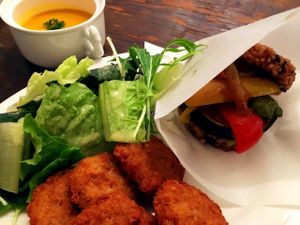 Grilled Vegetable Burger with a Mixed-grain Bun  at Organic Table by Lapaz in Tokyo