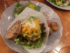 Soy fillet avocado burger with rice pattie bun at Organic Table by Lapaz in Tokyo