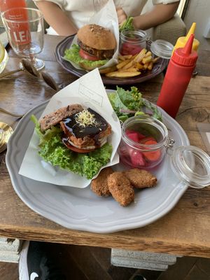Teriyaki burger (front) & Lapaz burger (back)  at Organic Table by Lapaz in Tokyo