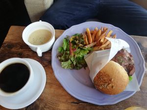 Burger with soup and coffee at Organic Table by Lapaz in Tokyo