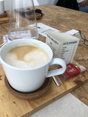 Cafe con leche at El Vergel Veggie Restaurant in Tarragona