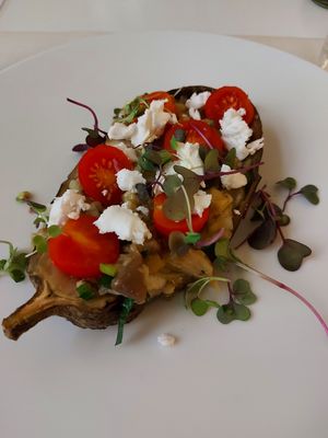 Filled aubergine at El Vergel Veggie Restaurant in Tarragona