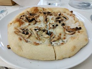 Fantastic mushroom pizza! at El Vergel Veggie Restaurant in Tarragona