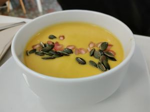 Pumpkin soup at El Vergel Veggie Restaurant in Tarragona
