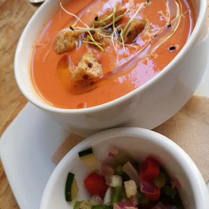 Gazpacho de sandia at El Vergel Veggie Restaurant in Tarragona